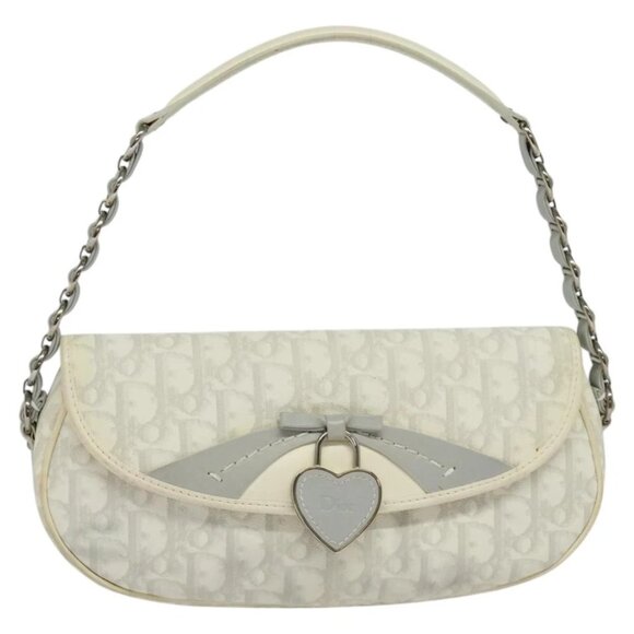 Christian Dior Trotter Romantic Shoulder Bag PVC White Auth 113887 - Picture 1 of 16